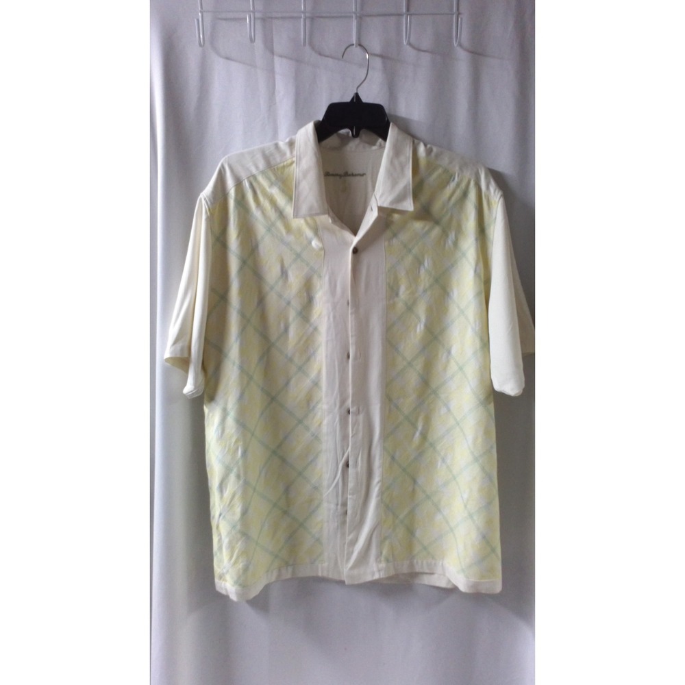 Tommy Bahama Men's XL SS Button‎ Down 100% Silk Cream/Yellow/Green